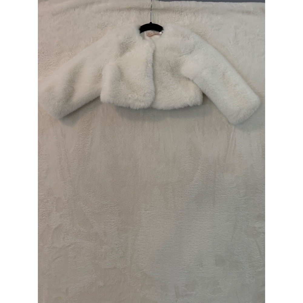 Princess Daliana Girls White Faux Fur Bolero Jacket Shrug Size 4 Formal Wedding
